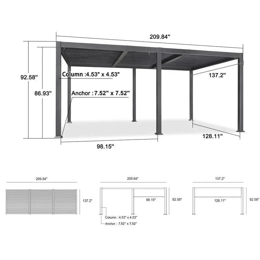 PURPLE LEAF Caesar Outdoor Louvered Pergola Patio Sun Shade Shelter with Adjustable Hardtop Patio Pergola Gray Frame White Roof
