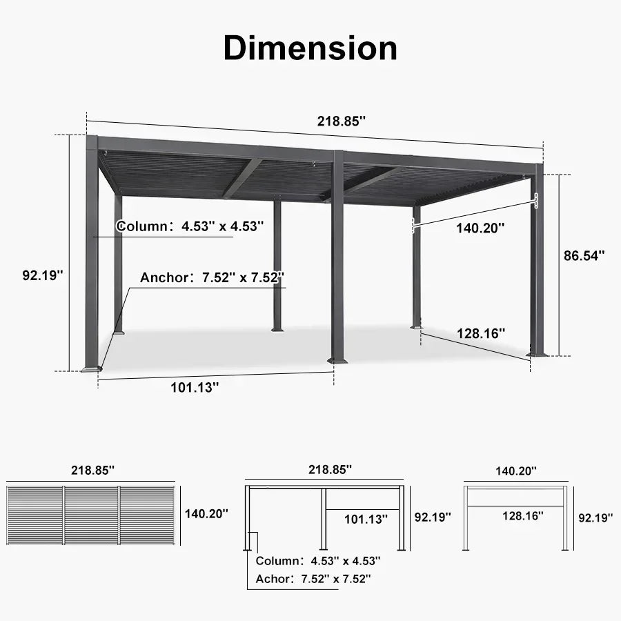 PURPLE LEAF Caesar Louvered Pergola with Yellow String Lights Patio Aluminum Pergola with Independent Adjustable Rainproof Roof Hardtop Pergola for Outdoor Deck Garden Yard