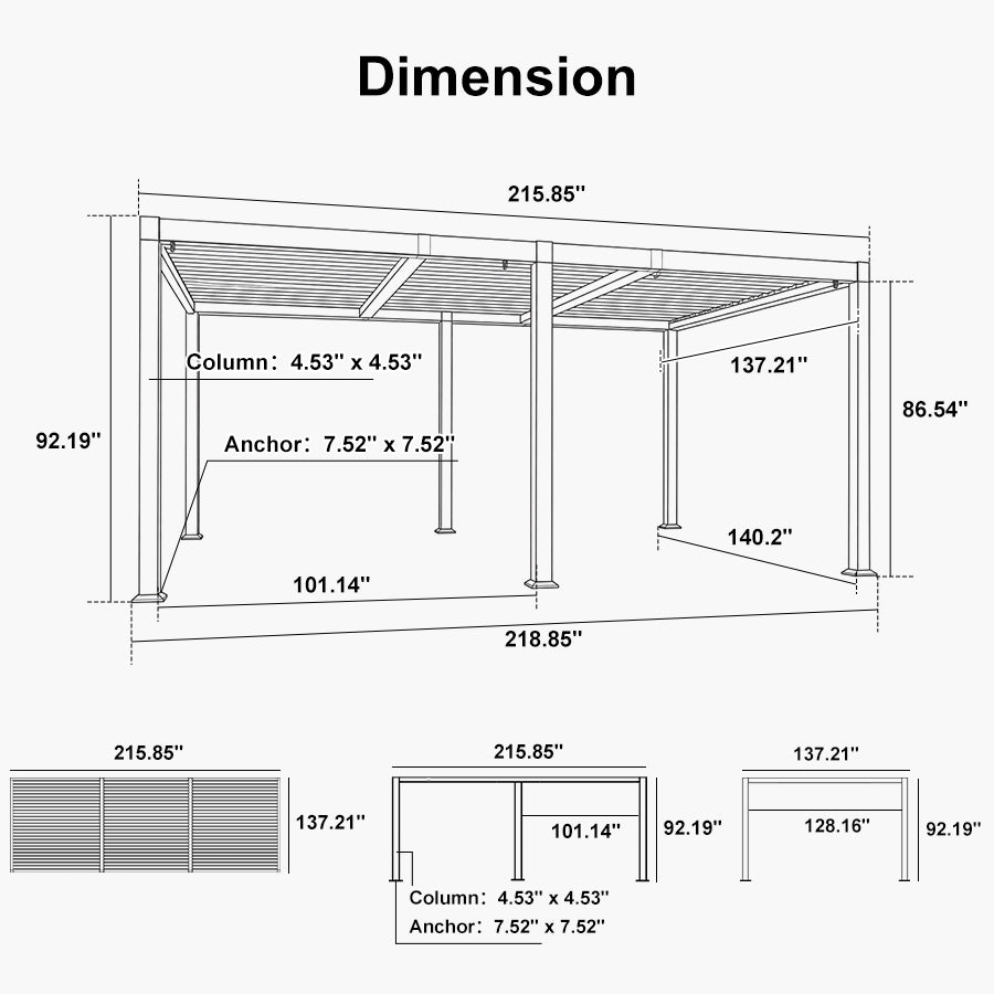 PURPLE LEAF Caesar LED Louvered Pergola with Integrated Solar Strip Lights Adjustable Aluminum Louvers Wind Resistant Pergolas for Patio Dining Deck Garden Yard White