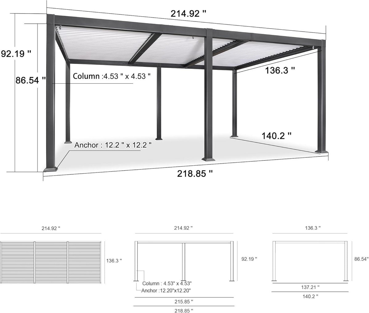 PURPLE LEAF Caesar Outdoor Louvered Pergola Patio Sun Shade Shelter with Adjustable Hardtop Patio Pergola Gray Frame White Roof
