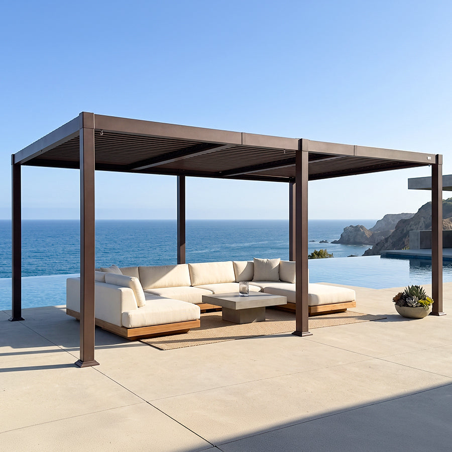 PURPLE LEAF Caesar Louvered Pergola Outdoor Adjustable Roof Modern Patio Aluminum Pergola for Deck Backyard Garden Hardtop Gazebo Bronze
