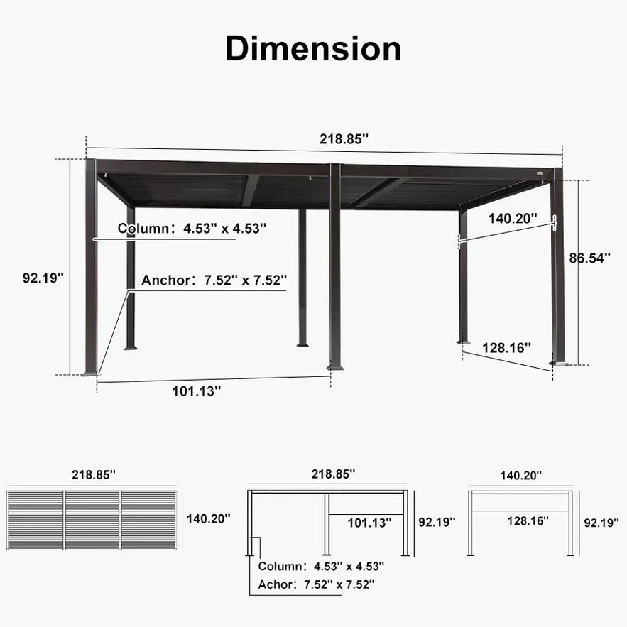 PURPLE LEAF Caesar Solar Louvered Pergola with LED Strip Lights and Control Panel Aluminum Outdoor Pergola with Adjustable Roof for Patio Deck Garden Yard Bronze