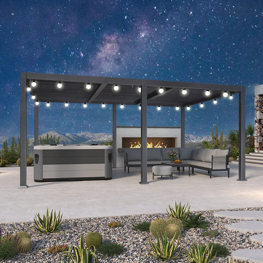 PURPLE LEAF Caesar Louvered Pergola with Milky String Lights Patio Aluminum Pergola with Independent Adjustable Rainproof Roof With Milky Lights