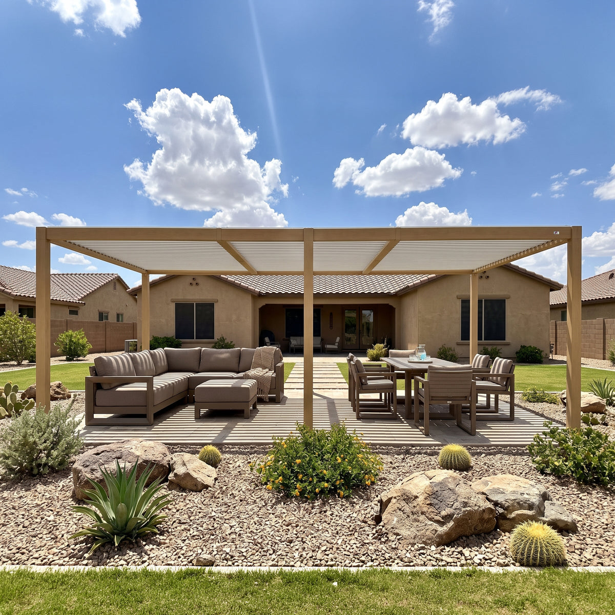 PURPLE LEAF Caesar Louvered Pergola Outdoor Wood Grain Aluminum Pergola with Adjustable Roof Patio Hardtop Gazebo for Backyard Garden