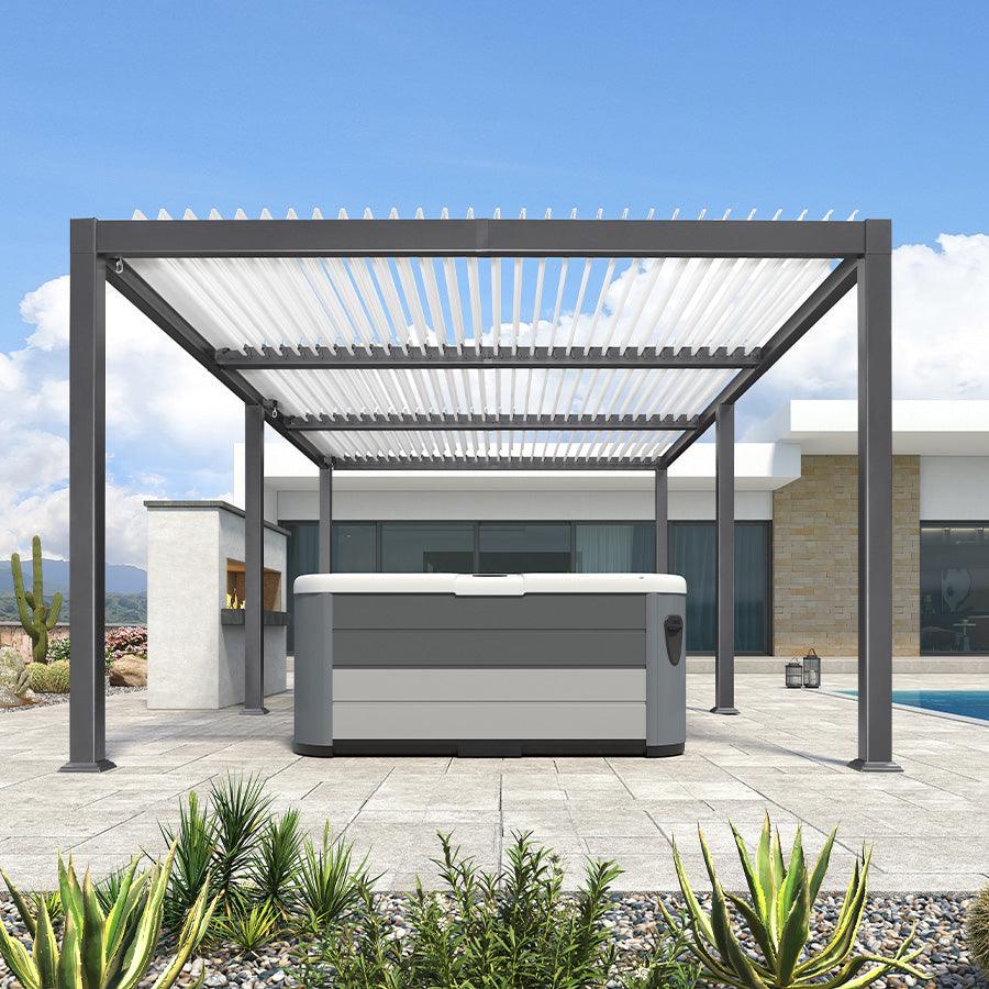 PURPLE LEAF Caesar Outdoor Louvered Pergola Patio Sun Shade Shelter with Adjustable Hardtop Patio Pergola Gray Frame White Roof