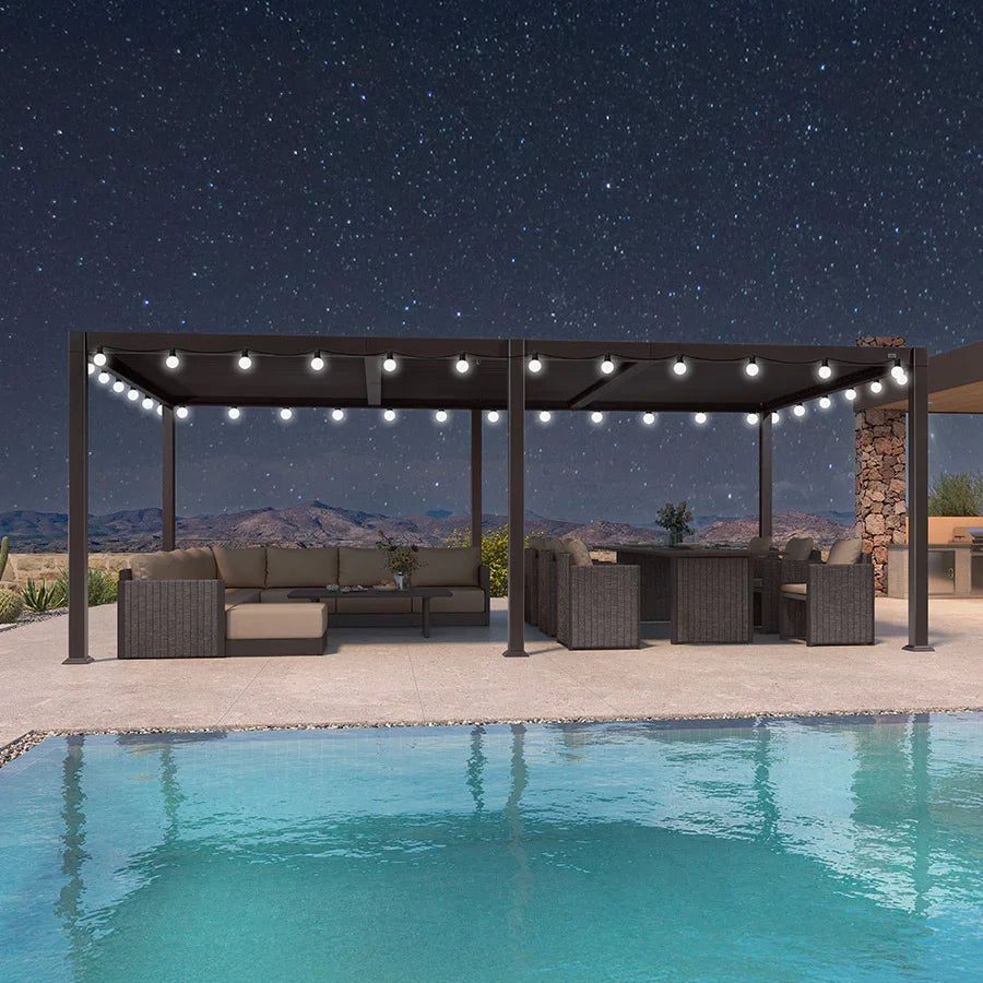 PURPLE LEAF Caesar Louvered Pergola Outdoor Adjustable Louvre Shade Modern Patio Aluminum Pergola with  Milky Lights