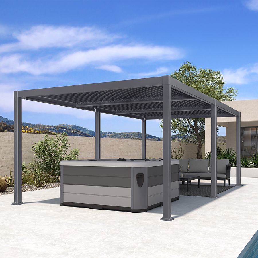 PURPLE LEAF Caesar Outdoor Louvered Pergola Patio Sun Shade Shelter with Adjustable Hardtop Patio Pergola Grey