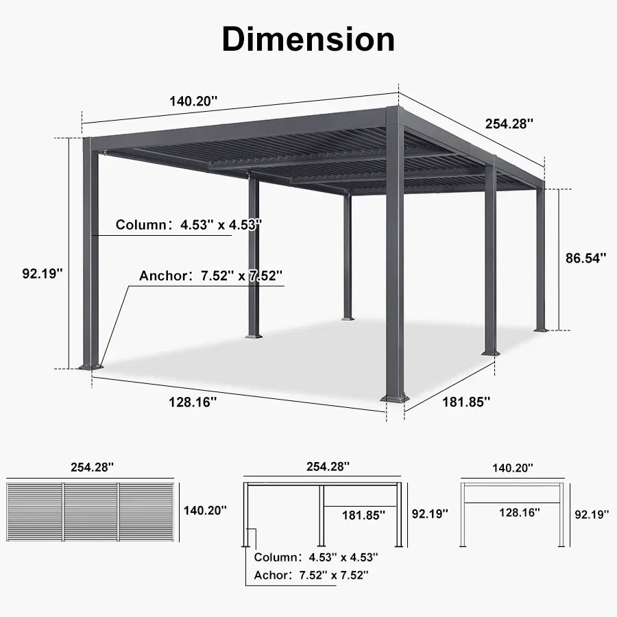 PURPLE LEAF Caesar Louvered Pergola Outdoor Adjustable Louvre Shade Modern Patio Aluminum Pergola with  Milky Lights