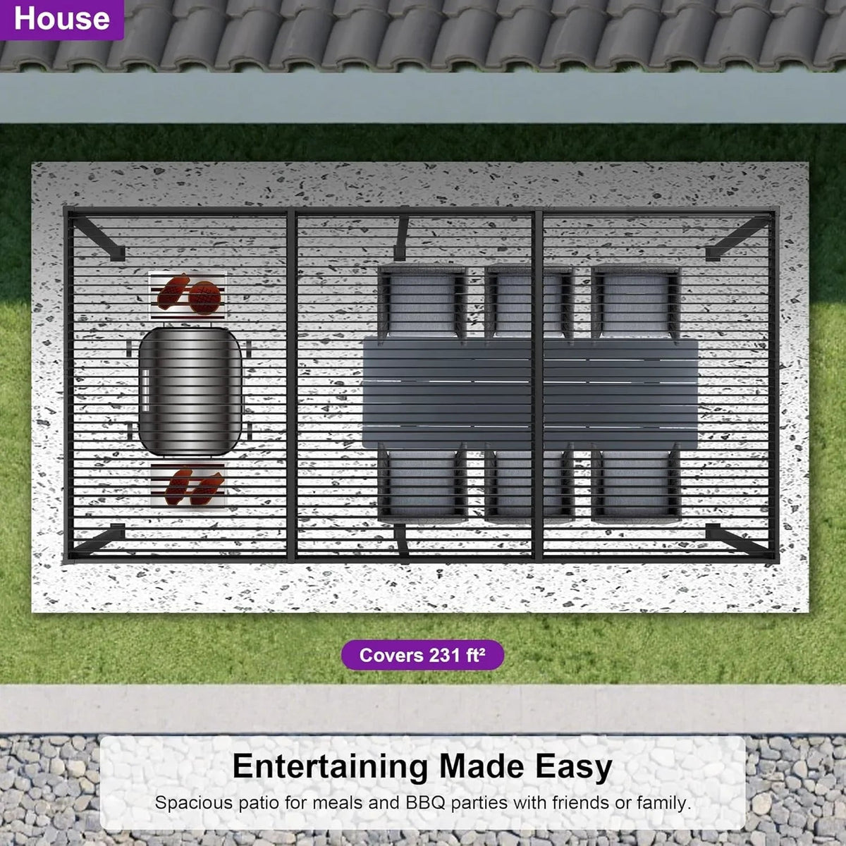 PURPLE LEAF Caesar Outdoor Louvered Pergola Patio Sun Shade Shelter with Adjustable Hardtop Patio Pergola Grey
