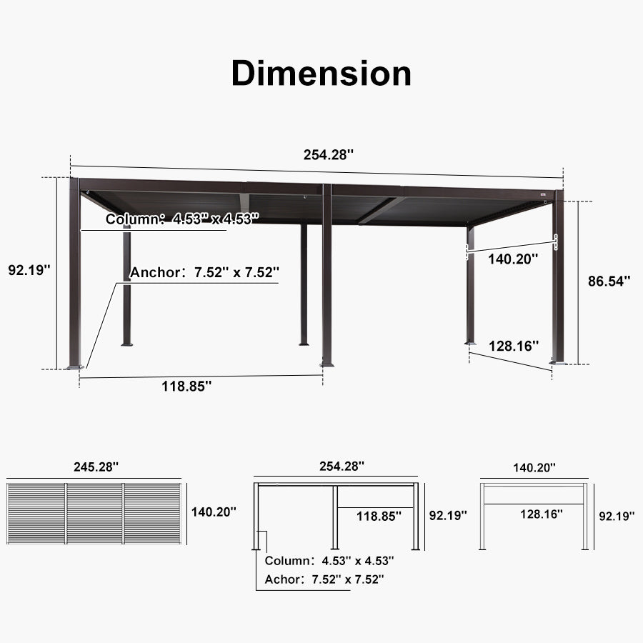 PURPLE LEAF Caesar Louvered Pergola Outdoor Adjustable Louvre Shade Modern Patio Aluminum Pergola with  Yellow Lights
