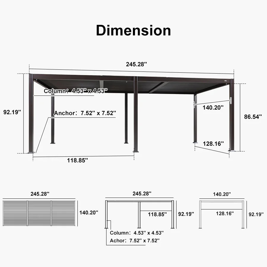 PURPLE LEAF Caesar Louvered Pergola Outdoor Adjustable Roof Modern Patio Aluminum Pergola for Deck Backyard Garden Hardtop Gazebo Bronze