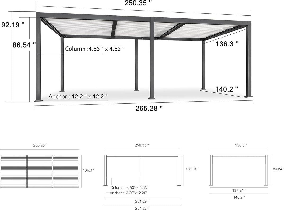 PURPLE LEAF Caesar Outdoor Louvered Pergola Patio Sun Shade Shelter with Adjustable Hardtop Patio Pergola Gray Frame White Roof