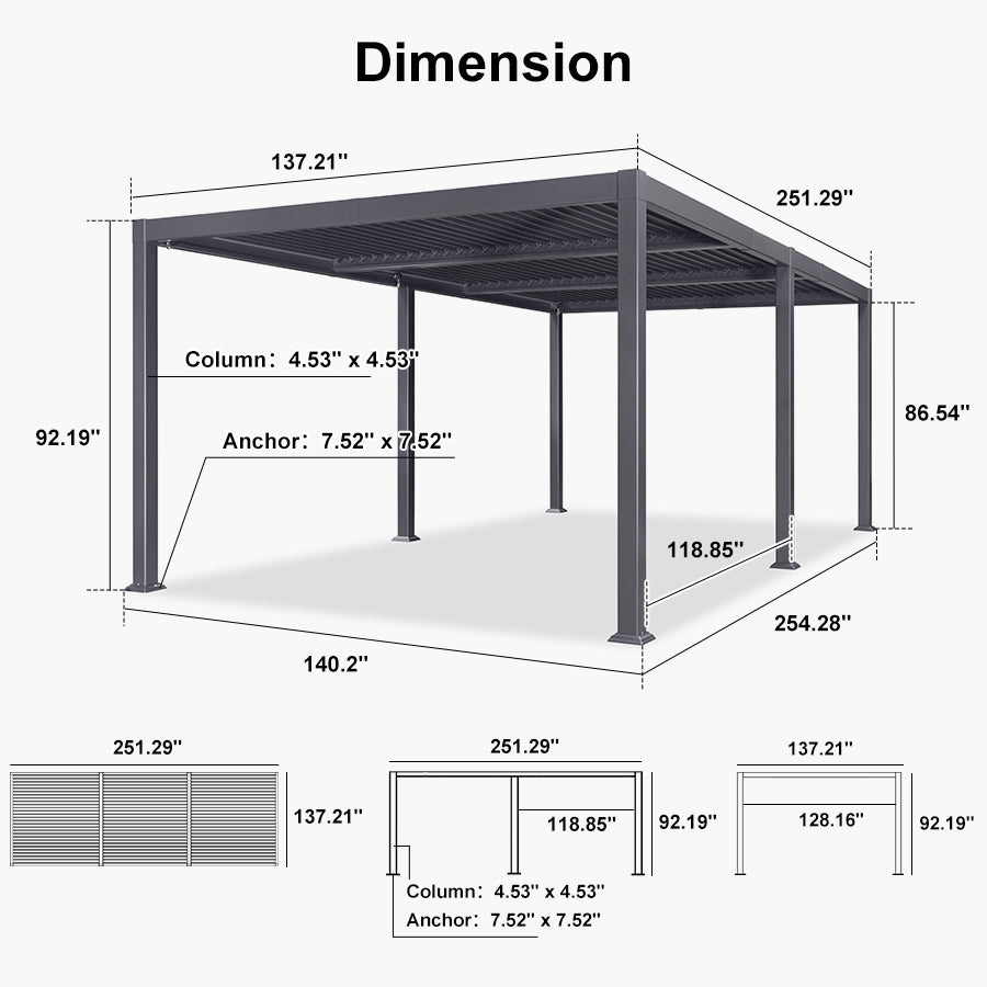 PURPLE LEAF Caesar Louvered Pergola with Milky String Lights Patio Aluminum Pergola with Independent Adjustable Rainproof Roof Hardtop Pergola for Outdoor Deck Garden Yard