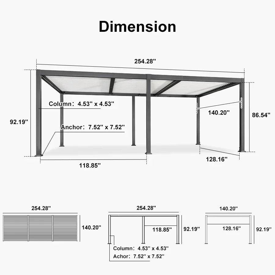 PURPLE LEAF Caesar Louvered Pergola with String Lights Patio Aluminum Pergola with Independent Adjustable Rainproof Roof With Yellow Lights