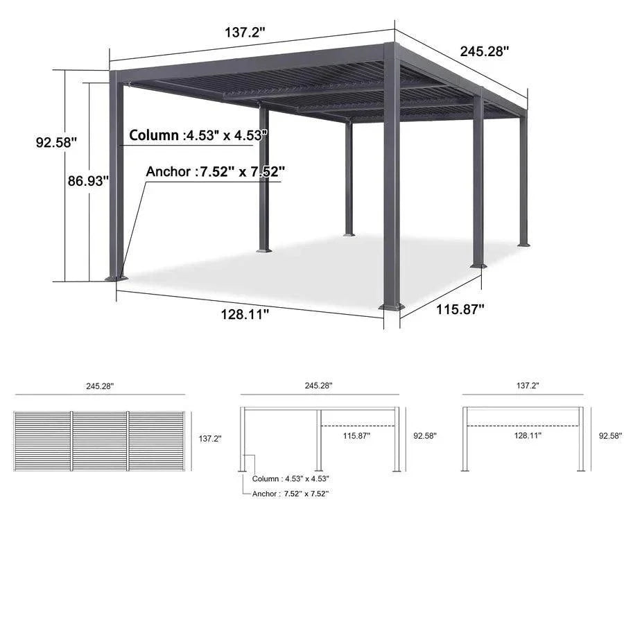 PURPLE LEAF Caesar Outdoor Louvered Pergola Patio Sun Shade Shelter with Adjustable Hardtop Patio Pergola Gray Frame White Roof
