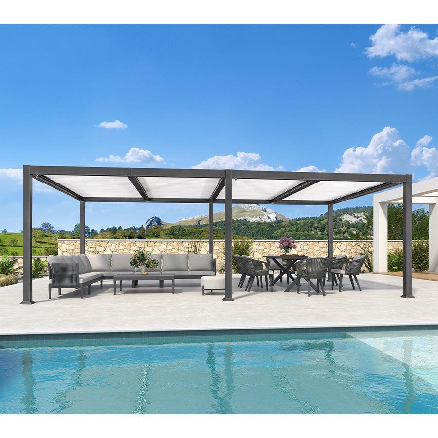 PURPLE LEAF Caesar Outdoor Louvered Pergola Patio Sun Shade Shelter with Adjustable Hardtop Patio Pergola Gray Frame White Roof