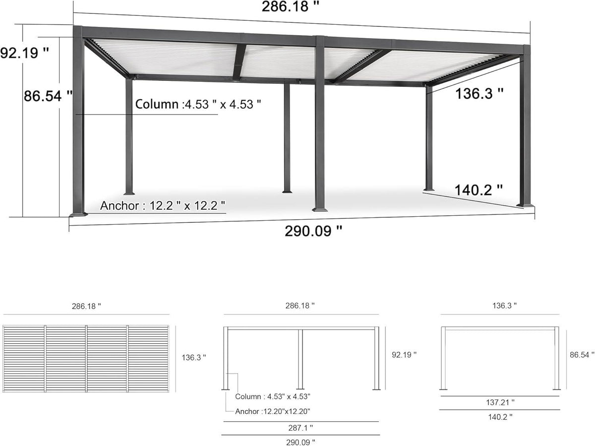 PURPLE LEAF Caesar Outdoor Louvered Pergola Patio Sun Shade Shelter with Adjustable Hardtop Patio Pergola Gray Frame White Roof