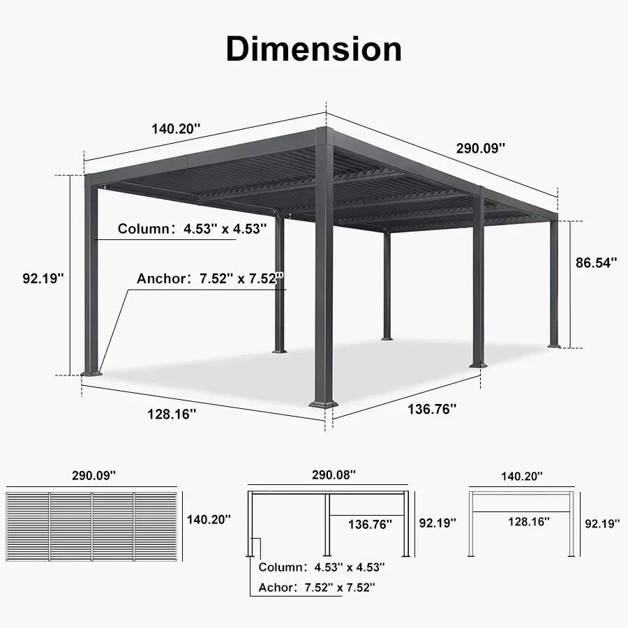 PURPLE LEAF Caesar Louvered Pergola with Yellow String Lights Patio Aluminum Pergola with Independent Adjustable Rainproof Roof Hardtop Pergola for Outdoor Deck Garden Yard