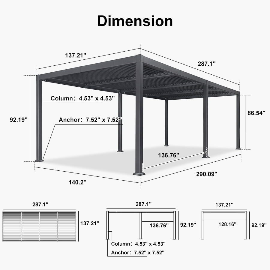 PURPLE LEAF Caesar Louvered Pergola with Milky String Lights Patio Aluminum Pergola with Independent Adjustable Rainproof Roof Hardtop Pergola for Outdoor Deck Garden Yard