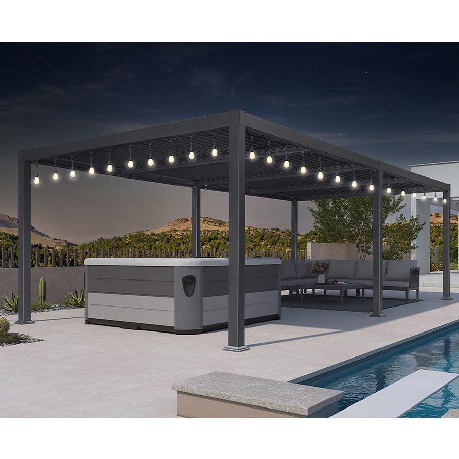 PURPLE LEAF Caesar Louvered Pergola with Yellow String Lights Patio Aluminum Pergola with Independent Adjustable Rainproof Roof Hardtop Pergola for Outdoor Deck Garden Yard