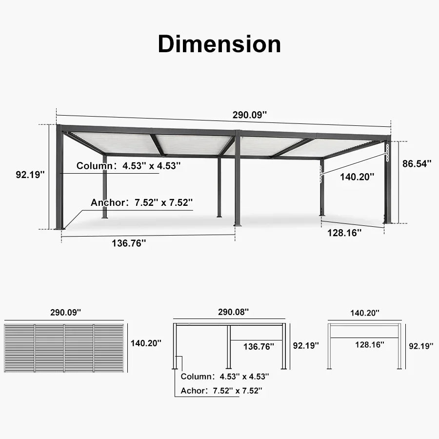 PURPLE LEAF Caesar Louvered Pergola with Milky String Lights Patio Aluminum Pergola with Independent Adjustable Rainproof Roof With Milky Lights