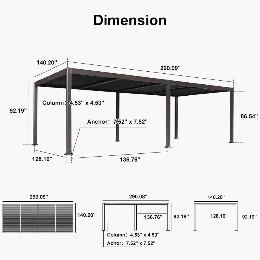 PURPLE LEAF Caesar Louvered Pergola Outdoor Adjustable Louvre Shade Modern Patio Aluminum Pergola with  Milky Lights
