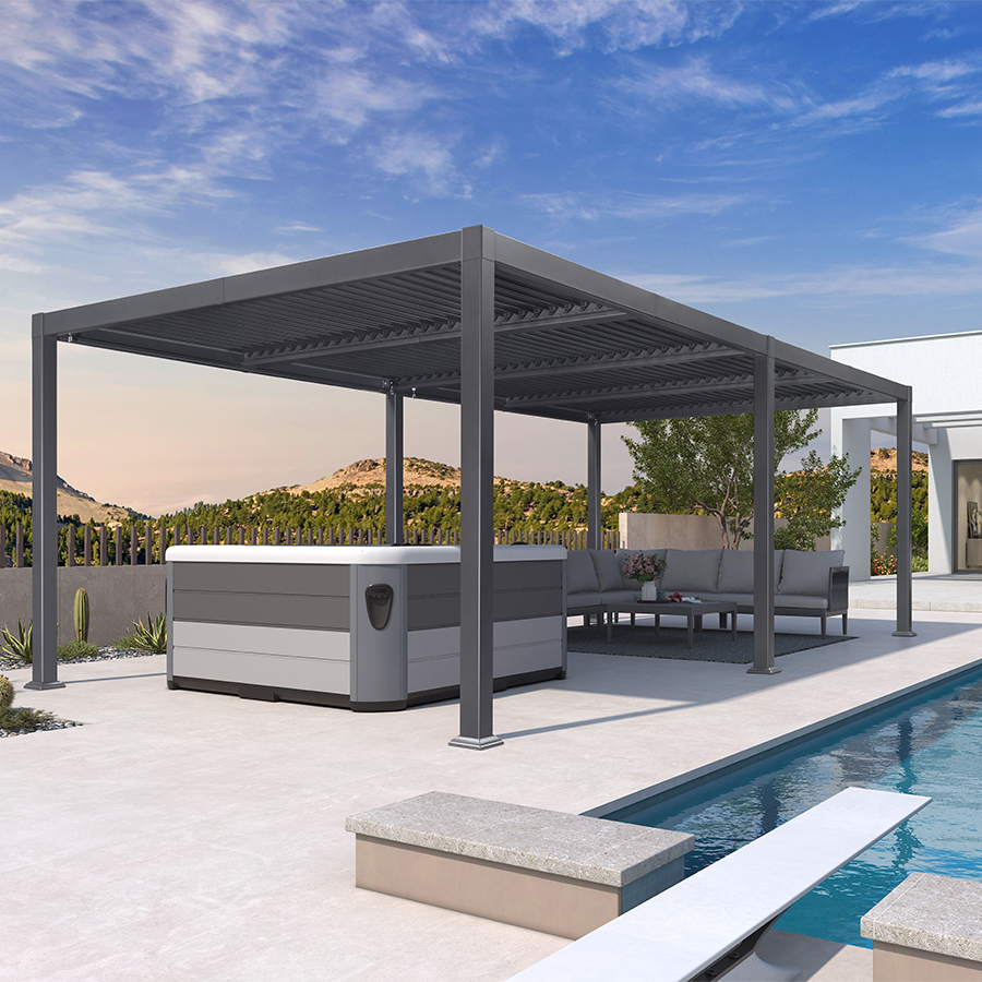 PURPLE LEAF Caesar Outdoor Louvered Pergola Patio Sun Shade Shelter with Adjustable Hardtop Patio Pergola Grey