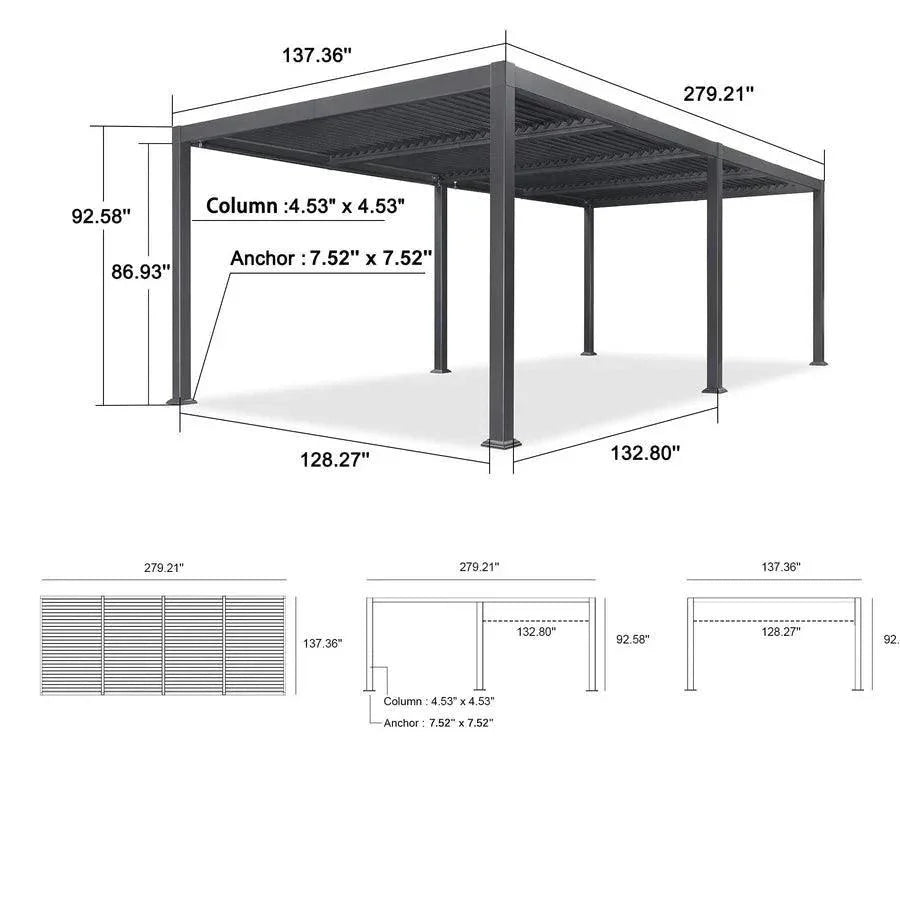 PURPLE LEAF Caesar Outdoor Louvered Pergola Patio Sun Shade Shelter with Adjustable Hardtop Patio Pergola Gray Frame White Roof