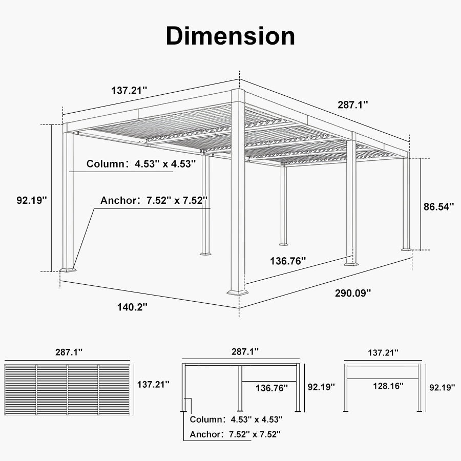 PURPLE LEAF Caesar LED Louvered Pergola with Integrated Solar Strip Lights Adjustable Aluminum Louvers Wind Resistant Pergolas for Patio Dining Deck Garden Yard White