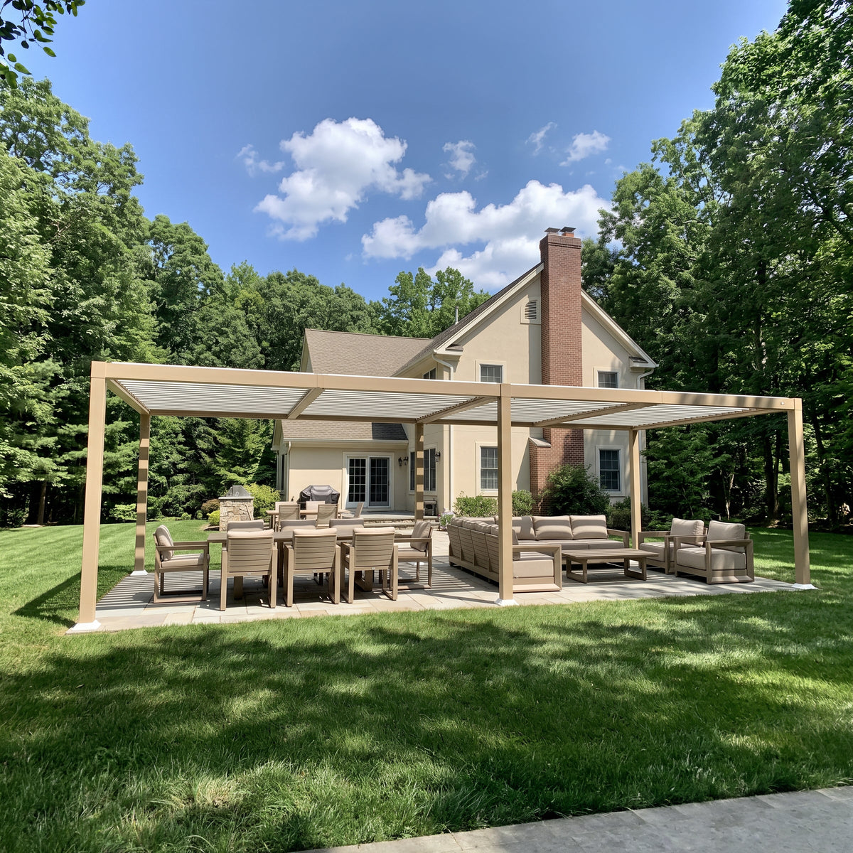 PURPLE LEAF Caesar Louvered Pergola Outdoor Wood Grain Aluminum Pergola with Adjustable Roof Patio Hardtop Gazebo for Backyard Garden