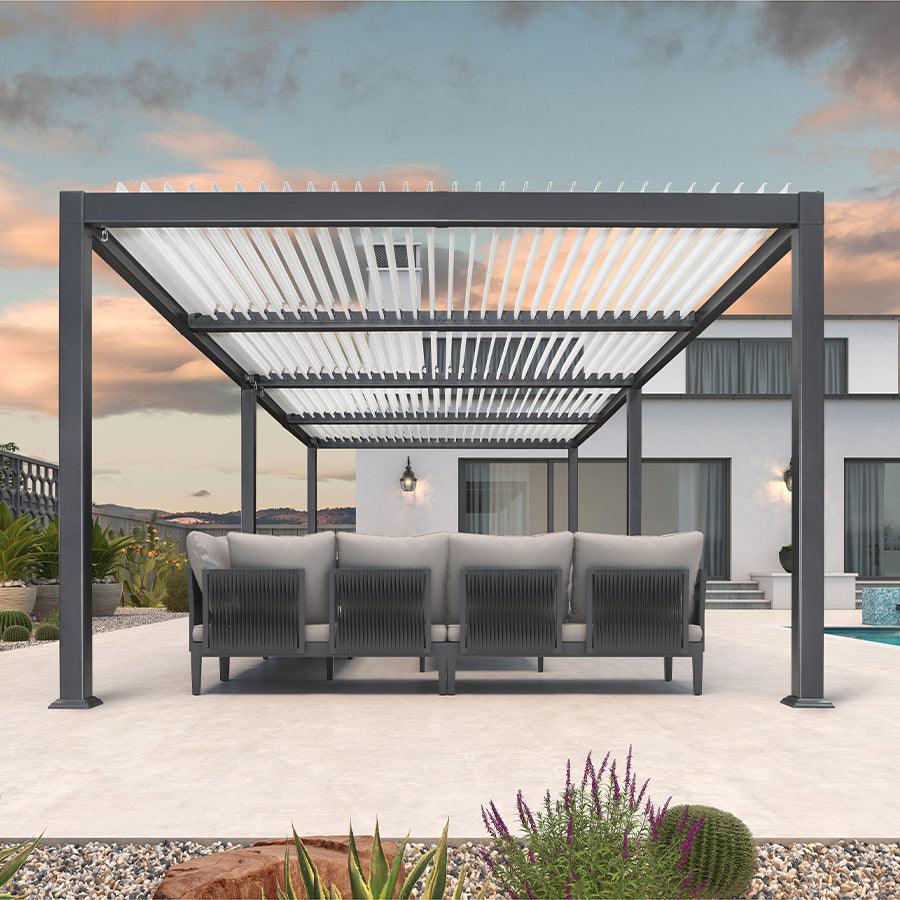 PURPLE LEAF Caesar Outdoor Louvered Pergola Patio Sun Shade Shelter with Adjustable Hardtop Patio Pergola Gray Frame White Roof