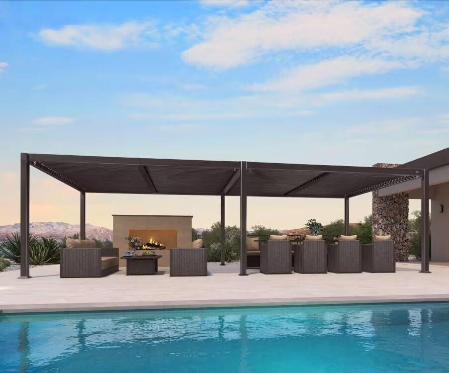 PURPLE LEAF Caesar Louvered Pergola Outdoor Adjustable Louvre Shade Modern Patio Aluminum Pergola with  Milky Lights