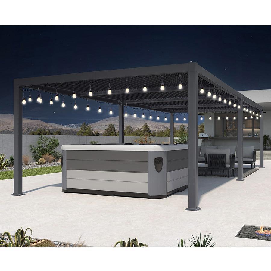 PURPLE LEAF Caesar Louvered Pergola with Yellow String Lights Patio Aluminum Pergola with Independent Adjustable Rainproof Roof Hardtop Pergola for Outdoor Deck Garden Yard
