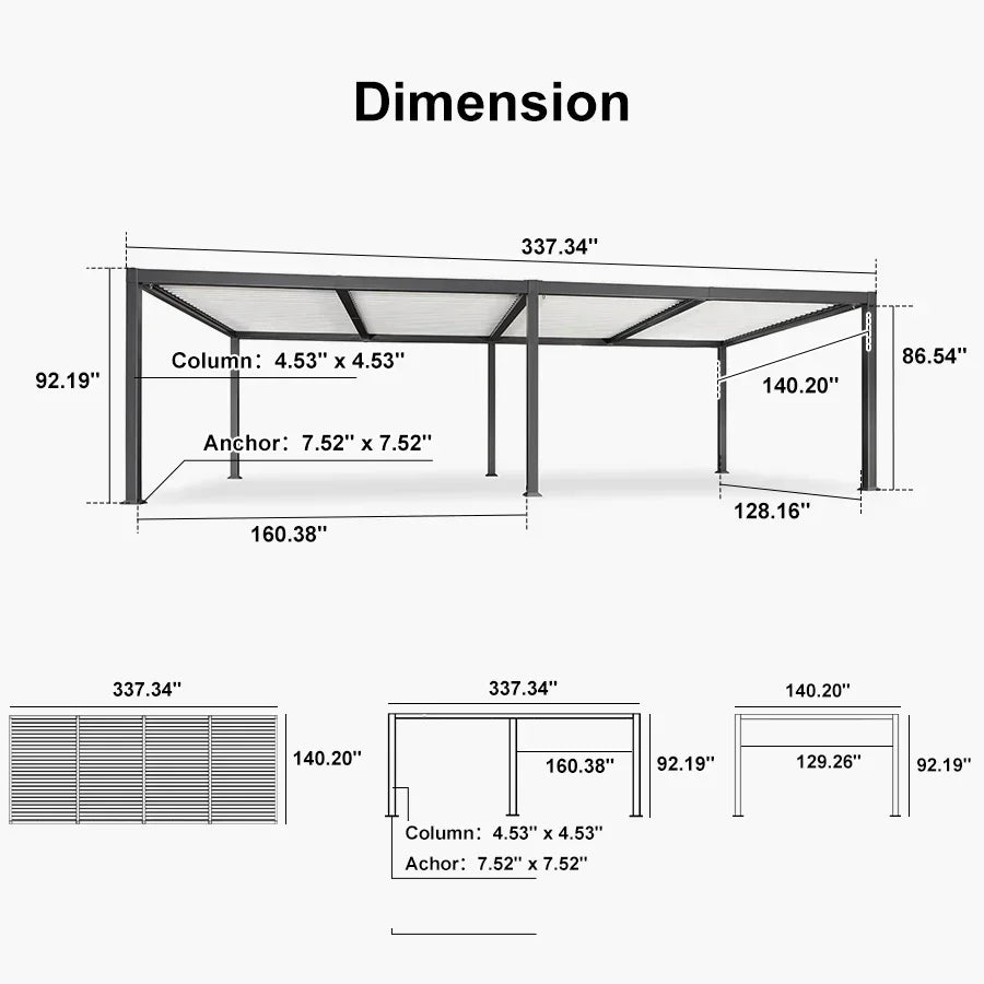 PURPLE LEAF Caesar Louvered Pergola with Milky String Lights Patio Aluminum Pergola with Independent Adjustable Rainproof Roof With Milky Lights