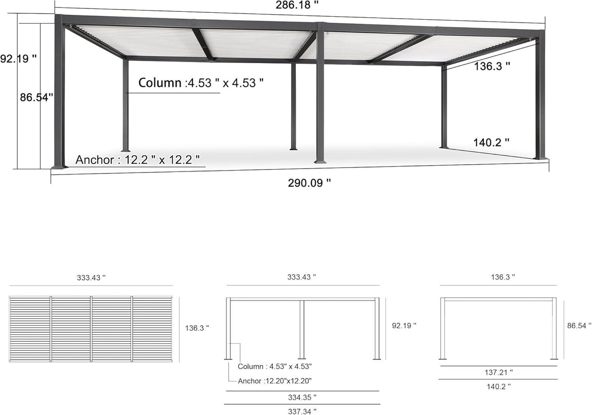 PURPLE LEAF Caesar Outdoor Louvered Pergola Patio Sun Shade Shelter with Adjustable Hardtop Patio Pergola Gray Frame White Roof