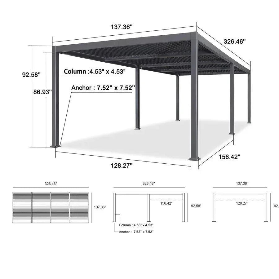 PURPLE LEAF Caesar Outdoor Louvered Pergola Patio Sun Shade Shelter with Adjustable Hardtop Patio Pergola Gray Frame White Roof