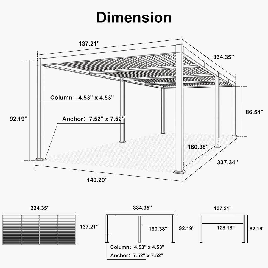 PURPLE LEAF Caesar LED Louvered Pergola with Integrated Solar Strip Lights Adjustable Aluminum Louvers Wind Resistant Pergolas for Patio Dining Deck Garden Yard White