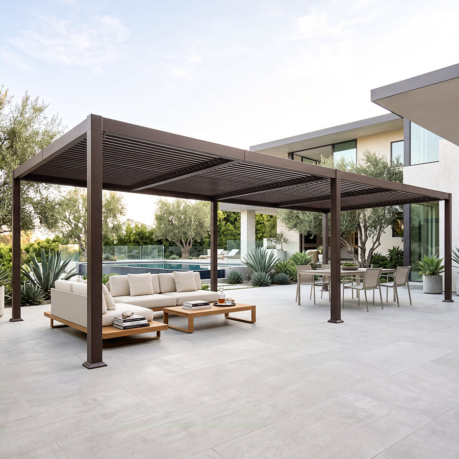 PURPLE LEAF Caesar Louvered Pergola Outdoor Adjustable Roof Modern Patio Aluminum Pergola for Deck Backyard Garden Hardtop Gazebo Bronze