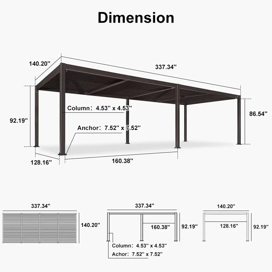 PURPLE LEAF Caesar Louvered Pergola Outdoor Adjustable Louvre Shade Modern Patio Aluminum Pergola with  Milky Lights