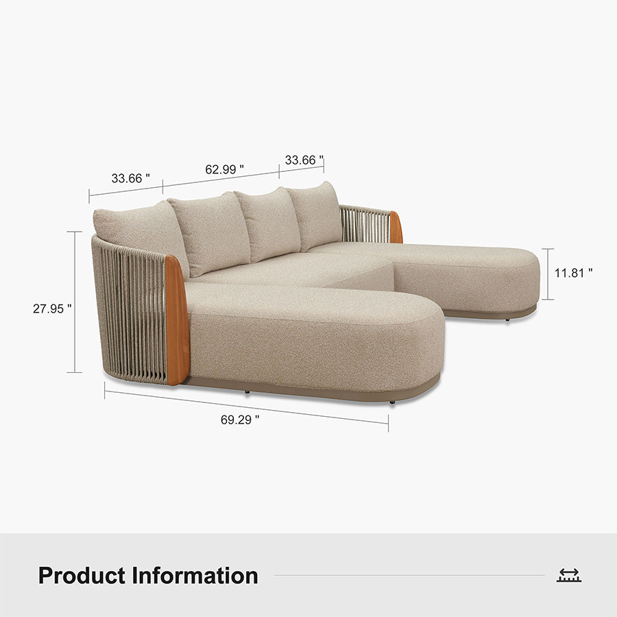 PURPLE LEAF Hailar U-Shaped Patio Conversation Set with Genuine Teak Cushions and Pillows Olefin Rope Backrest Outdoor Couch Sets for Porch Garden