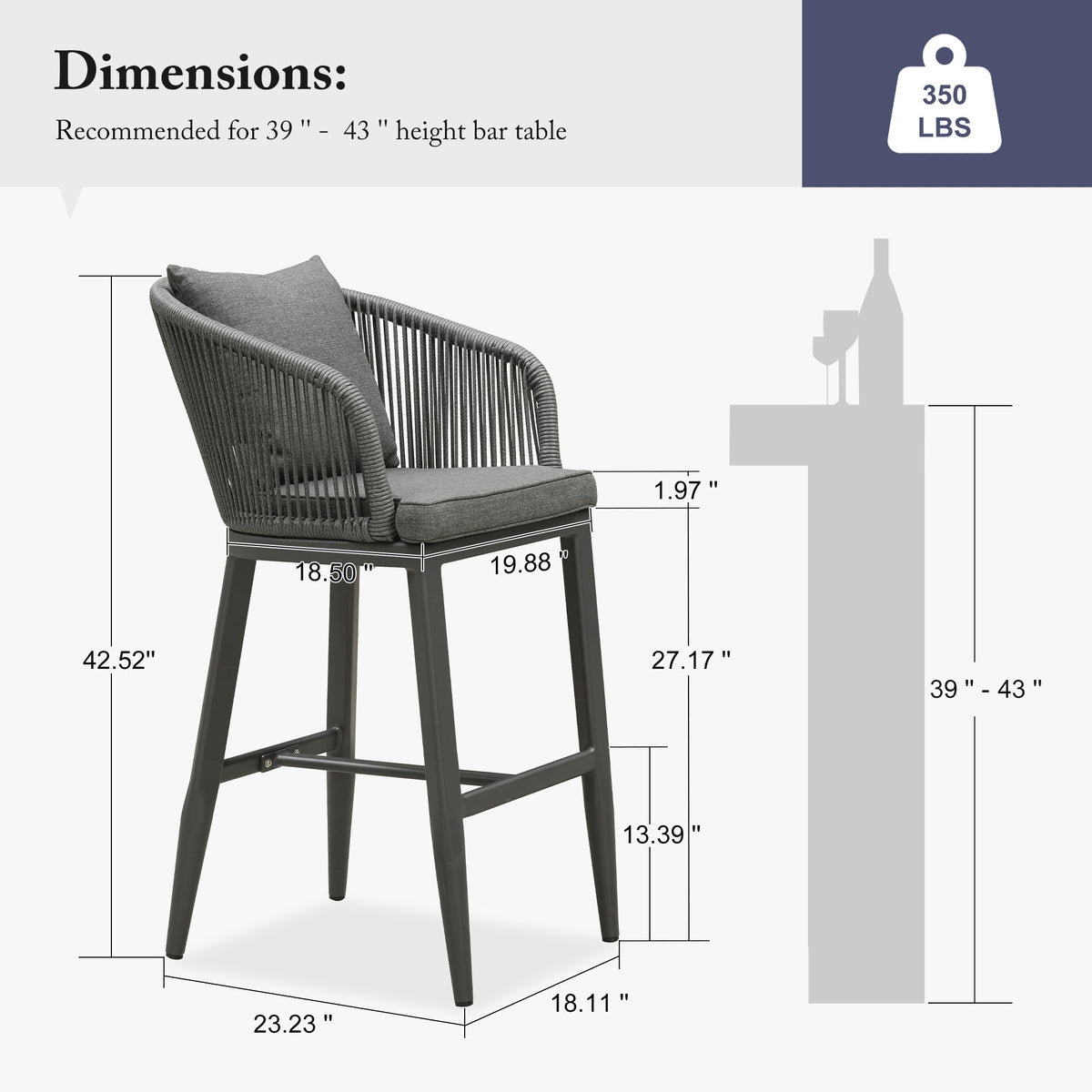 PURPLE LEAF Outdoor Bar Stools Patio Modern Aluminum Rattan High Back & Arms Bar Chairs with Removable Cushions and Pillows  for Outdoor or Indoor