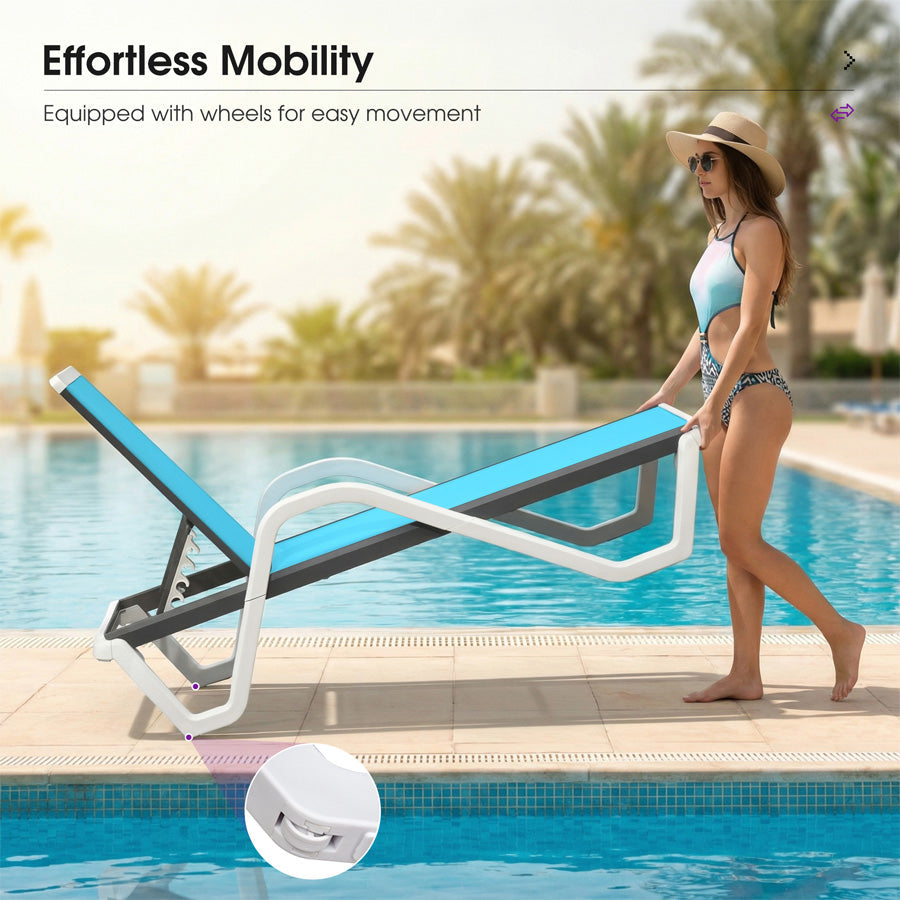 Clearance-PURPLE LEAF Patio Chaise Lounge Plastic Pool Outdoor Lounge Chair with Aluminum Frame Stackable Patio Tanning Chairs for Poolside Sunbathing Beach Deck Yard