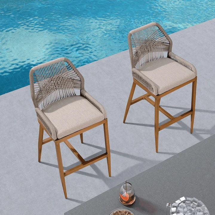 PURPLE LEAF Bar Stools Set of 4 Outdoor Aluminum Barstools with Back Modern Wicker Rattan Boho Garden Pool Patio Bar Chairs