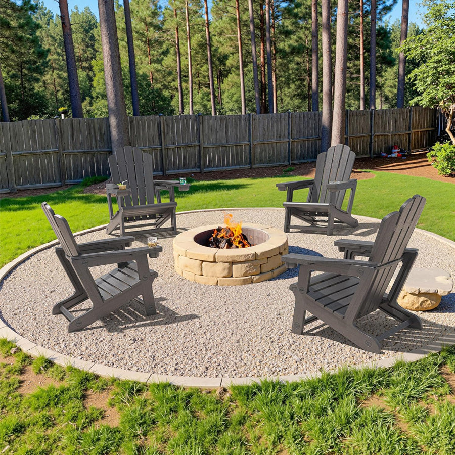 PURPLE LEAF Adirondack Chair Set of HDPE All-Weather Outdoor Fire Pit Chair with 24.6" Oversized Seat Wood-Textured Patio Adirondack Chair with Dual Cup Holders for Garden Deck Backyard