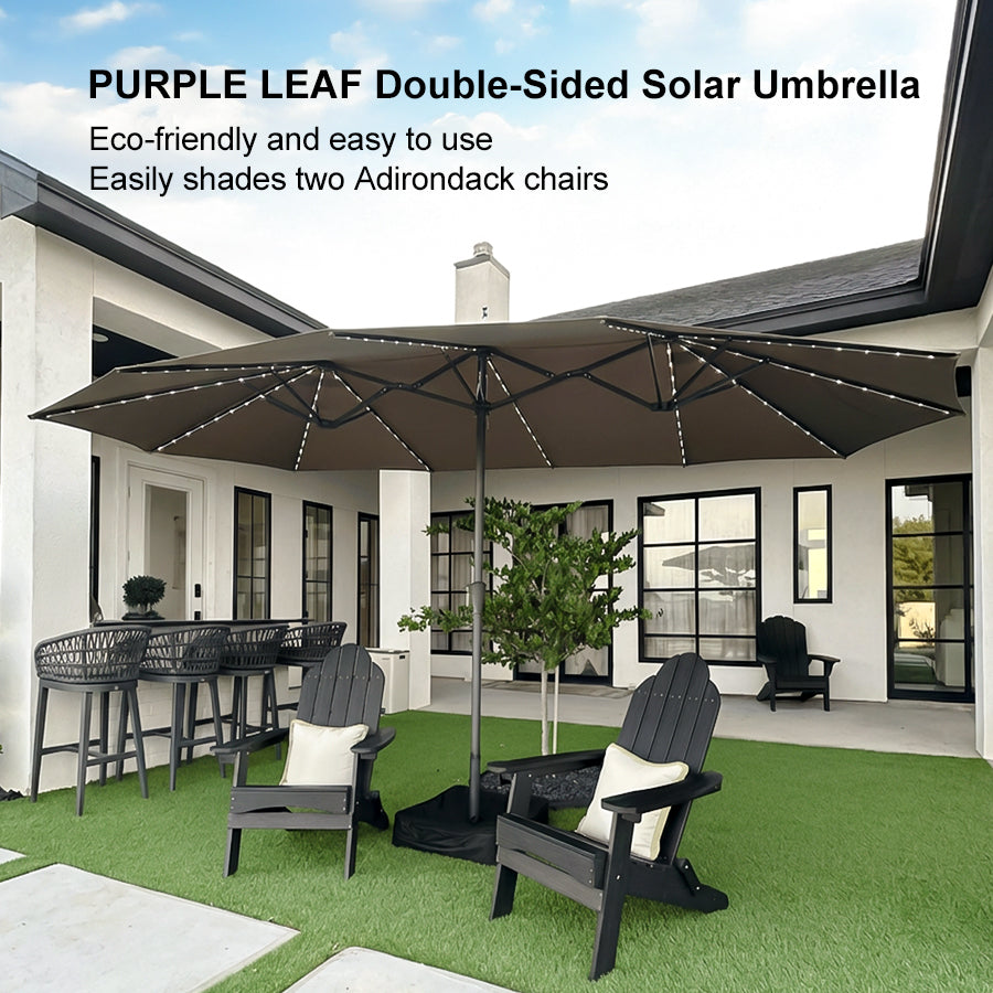 PURPLE LEAF Double-Sided Market Umbrella with Light Large Patio Umbrellas with Base