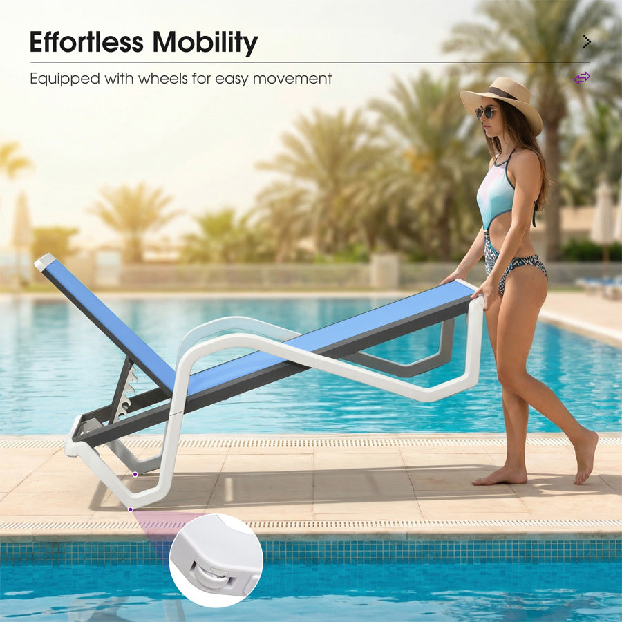 Clearance-PURPLE LEAF Patio Chaise Lounge Plastic Pool Outdoor Lounge Chair with Aluminum Frame Stackable Patio Tanning Chairs for Poolside Sunbathing Beach Deck Yard