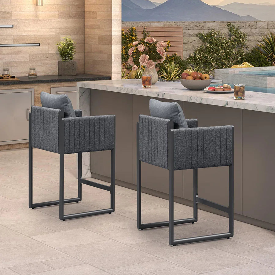 PURPLE LEAF Sanori Outdoor Bar Stools Set of 2 Modern Olefin Weaving Bar Chairs with Backrest Pillow for Patio, Poolside or Indoor