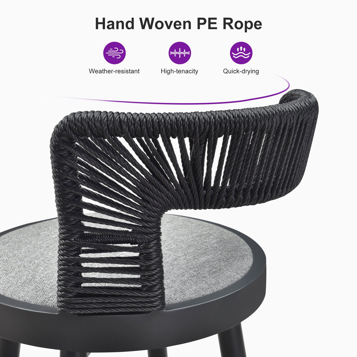 PURPLE LEAF Outdoor Swivel Bar Stools Set of 2 Metal Modern Rattan Bar Chairs with Backrest Aluminum Woven Barstools with Cushions