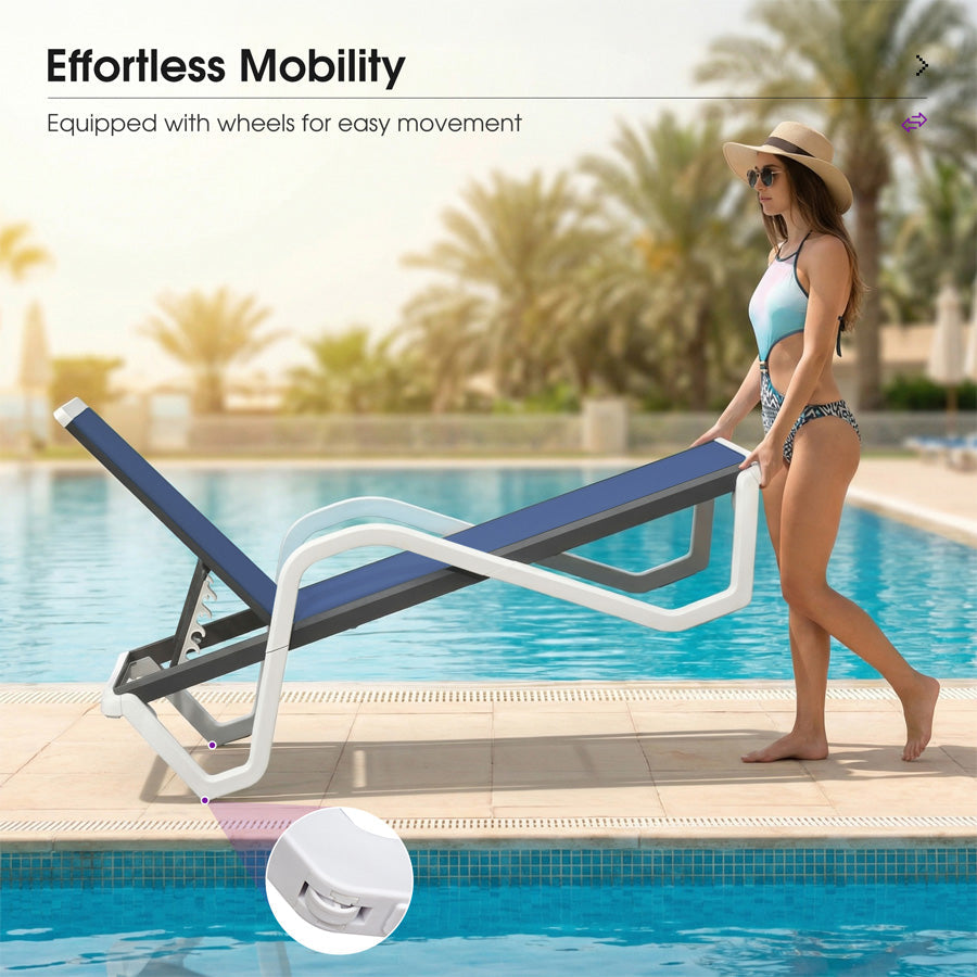 PURPLE LEAF Patio Chaise Lounge Plastic Pool Outdoor Lounge Chair with Aluminum Frame Stackable Patio Tanning Chairs for Poolside Sunbathing Beach Deck Yard