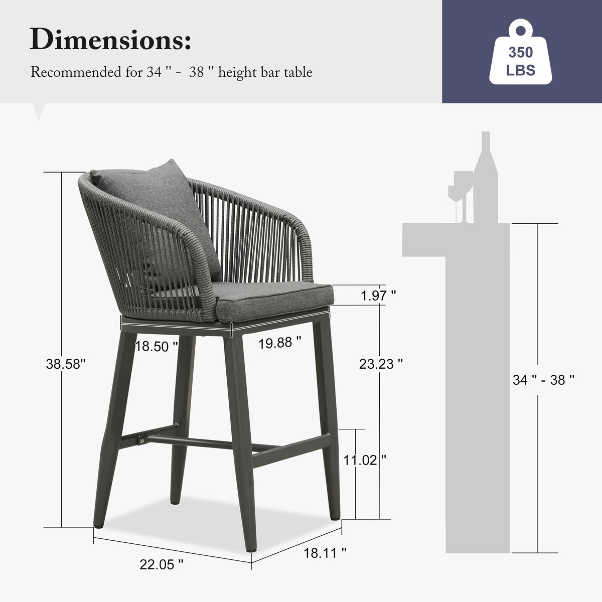 PURPLE LEAF Outdoor Bar Stools Patio Modern Aluminum Rattan High Back & Arms Bar Chairs with Removable Cushions and Pillows  for Outdoor or Indoor